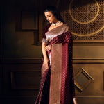 Wine Color Bridal Banarasi Saree - Anvi Couture