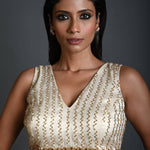 Women's White V-Neck Silk Blouse, Hand Embroidered, Luxury