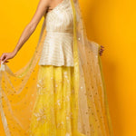 Yellow Floral Embroidery Lehenga Set in Fusion Style - Anvi Couture