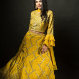 Yellow Lehenga Choli with Cut Dana Embroidery Work - Anvi Couture