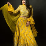 Yellow Lehenga Choli with Cut Dana Embroidery Work - Anvi Couture