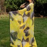 Yellow Abstract Printed Georgette Saree - Anvi Couture