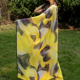 Yellow Abstract Printed Georgette Saree - Anvi Couture
