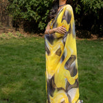 Yellow Abstract Printed Georgette Saree - Anvi Couture