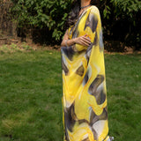 Yellow Abstract Printed Georgette Saree - Anvi Couture