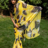 Yellow Abstract Printed Georgette Saree - Anvi Couture