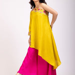 Yellow And Pink One Shoulder Cord Set with Embroidered Work - Anvi Couture