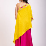 Yellow And Pink One Shoulder Cord Set with Embroidered Work - Anvi Couture
