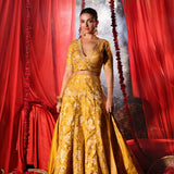 Yellow Banarasi Lehenga Set full