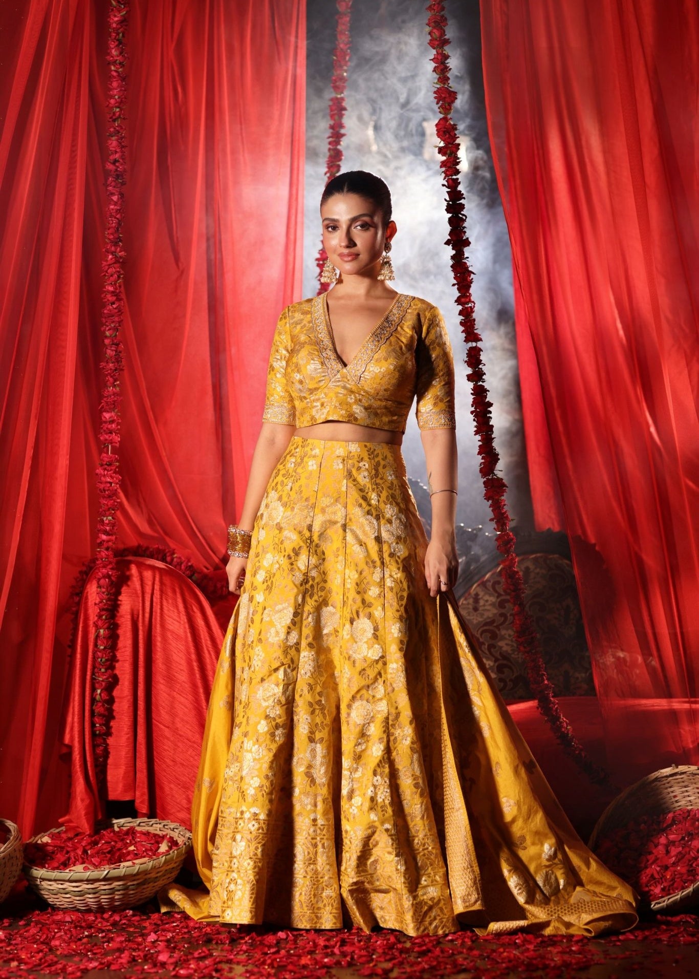 Yellow Banarasi Lehenga Set - Anvi Couture