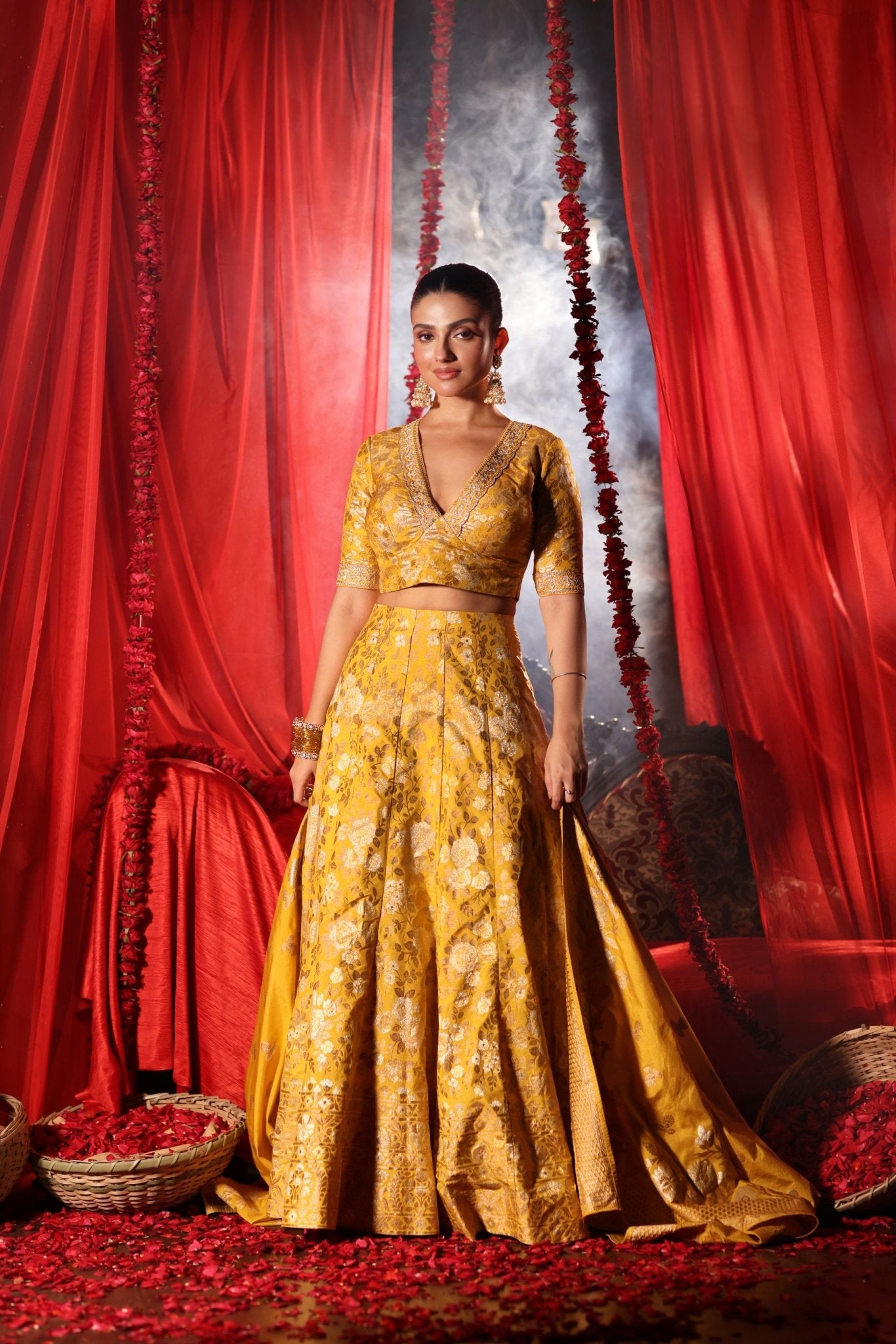 Yellow Banarasi Lehenga Set - Anvi Couture - Image 1
