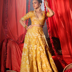Yellow Banarasi Lehenga Set front