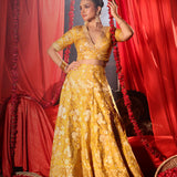 Yellow Banarasi Lehenga Set front