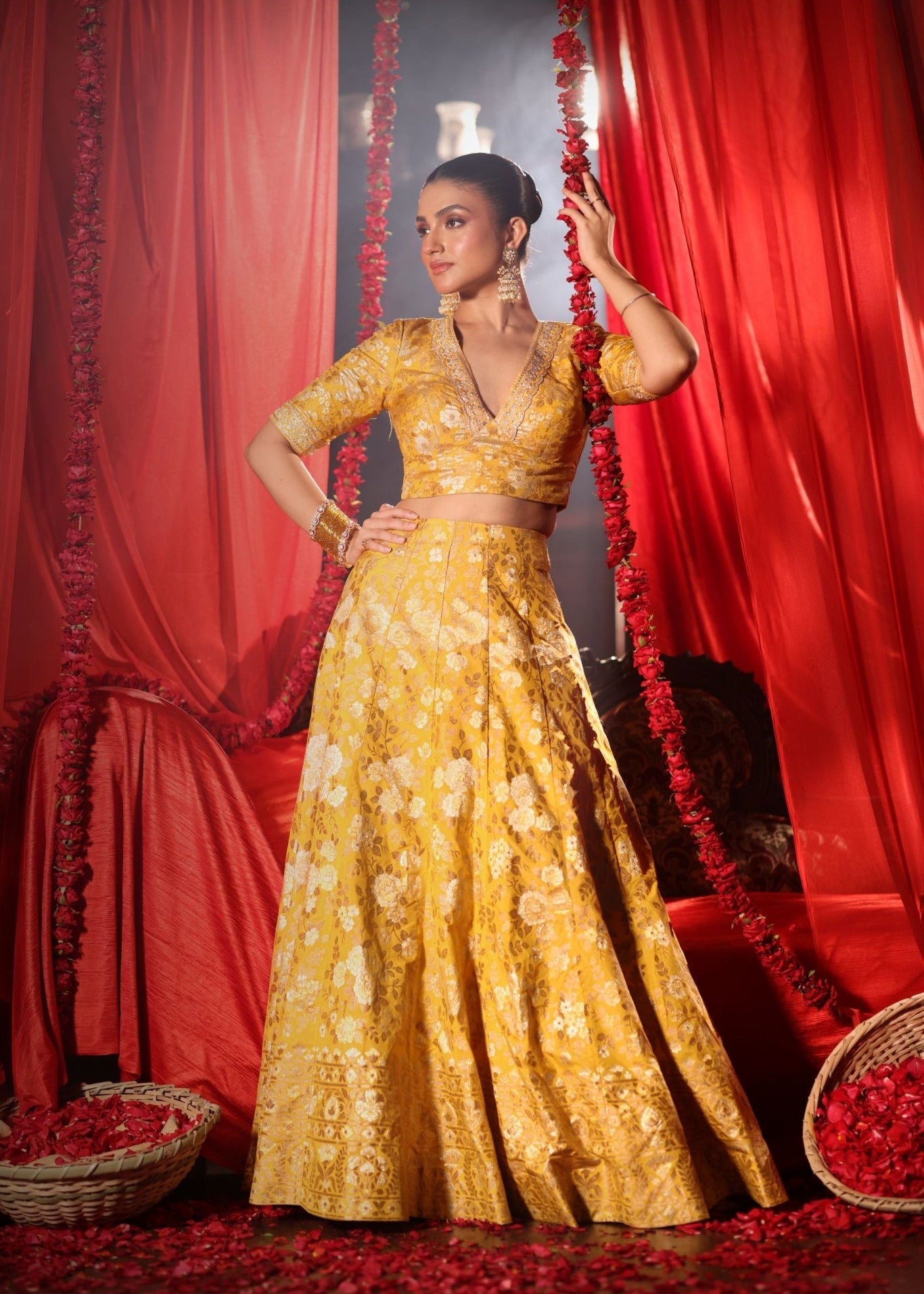 Yellow Banarasi Lehenga Set - Anvi Couture