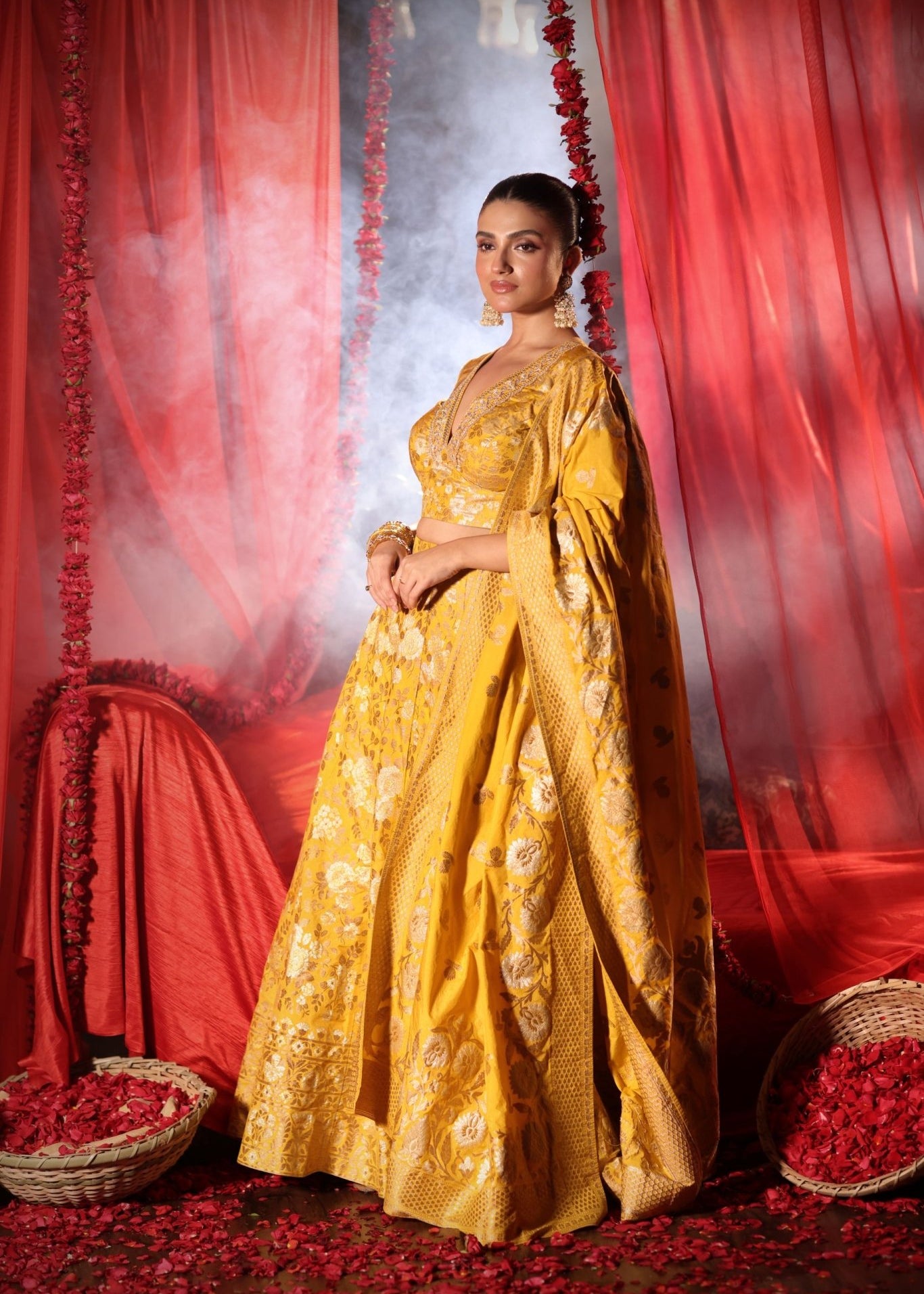 Yellow Banarasi Lehenga Set - Anvi Couture