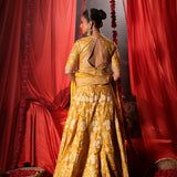 Yellow Banarasi Lehenga Set back