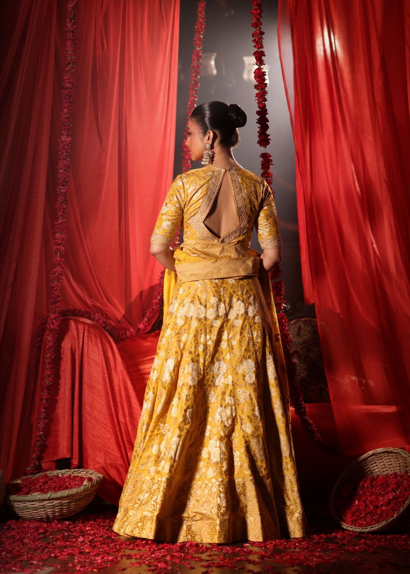 Yellow Banarasi Lehenga Set - Anvi Couture
