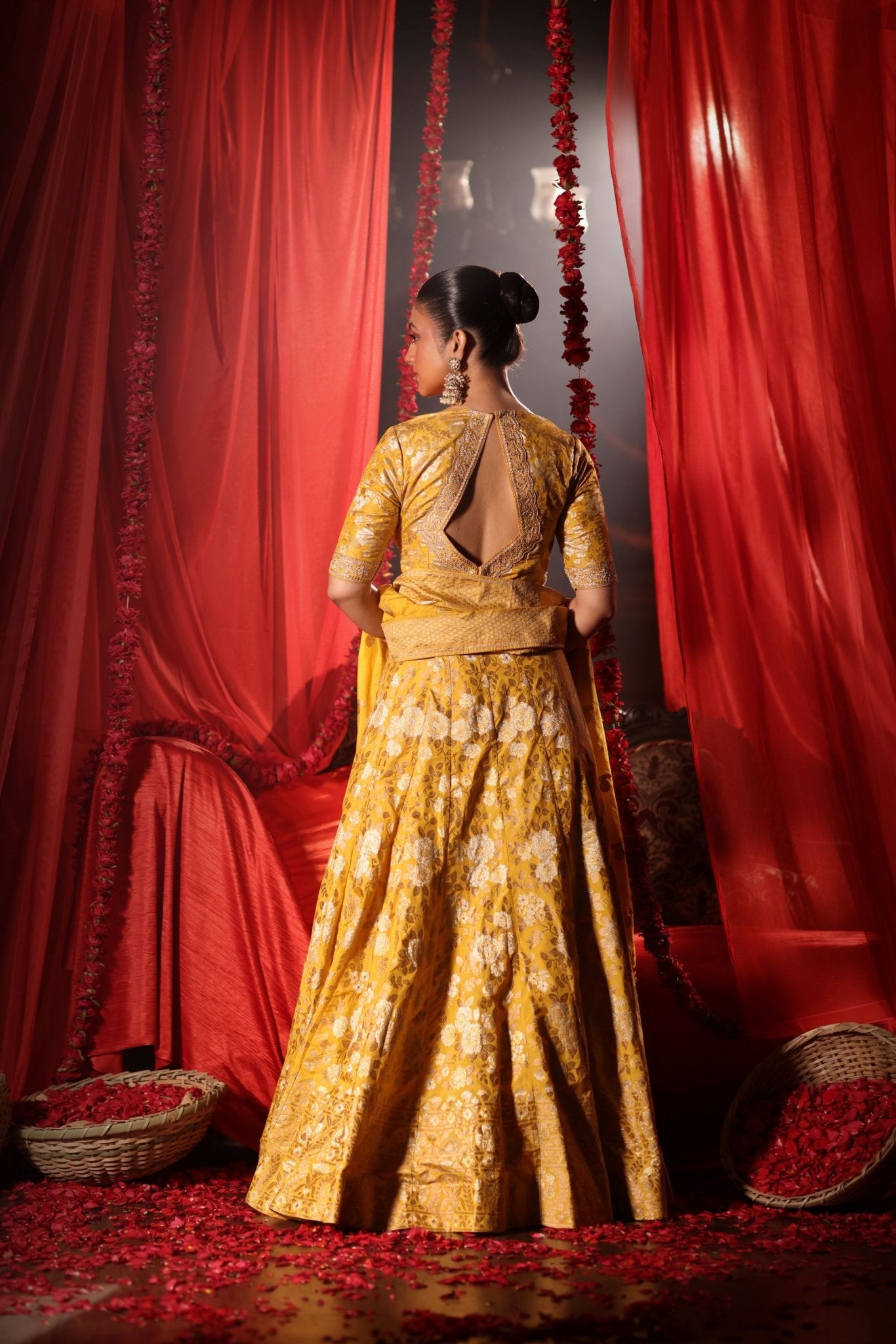Yellow Banarasi Lehenga Set - Anvi Couture - Image 4