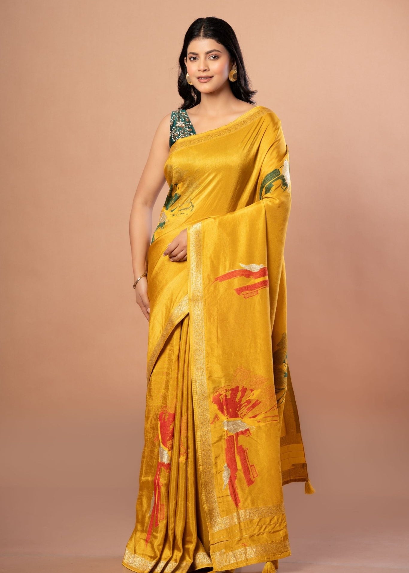 Yellow Banarasi Silk Saree with Abstract Zari Woven - Anvi Couture