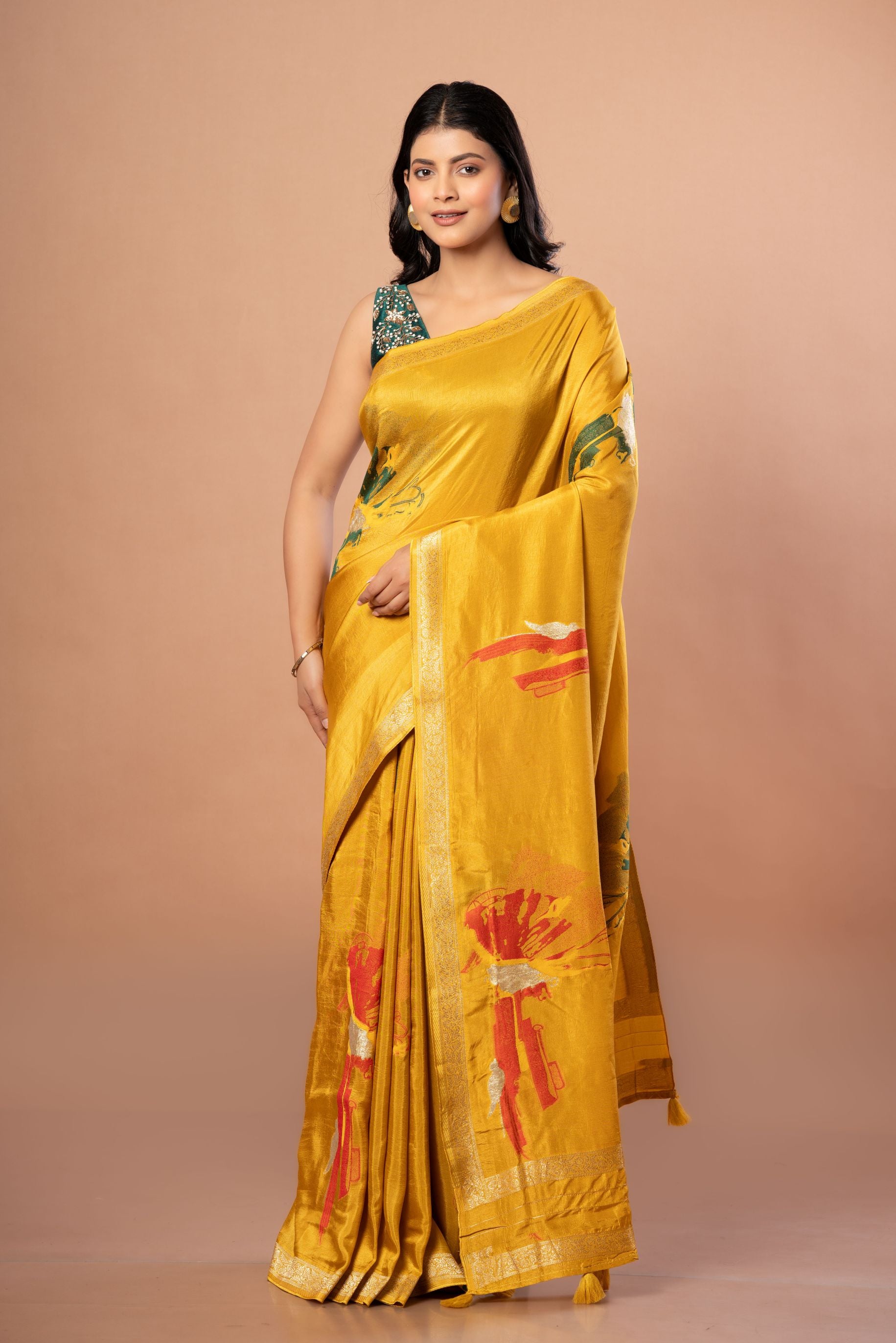 Yellow Banarasi Silk Saree with Abstract Zari Woven Full
