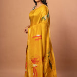 Yellow Banarasi Silk Saree with Abstract Zari Woven Front
