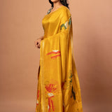 Yellow Banarasi Silk Saree with Abstract Zari Woven Front
