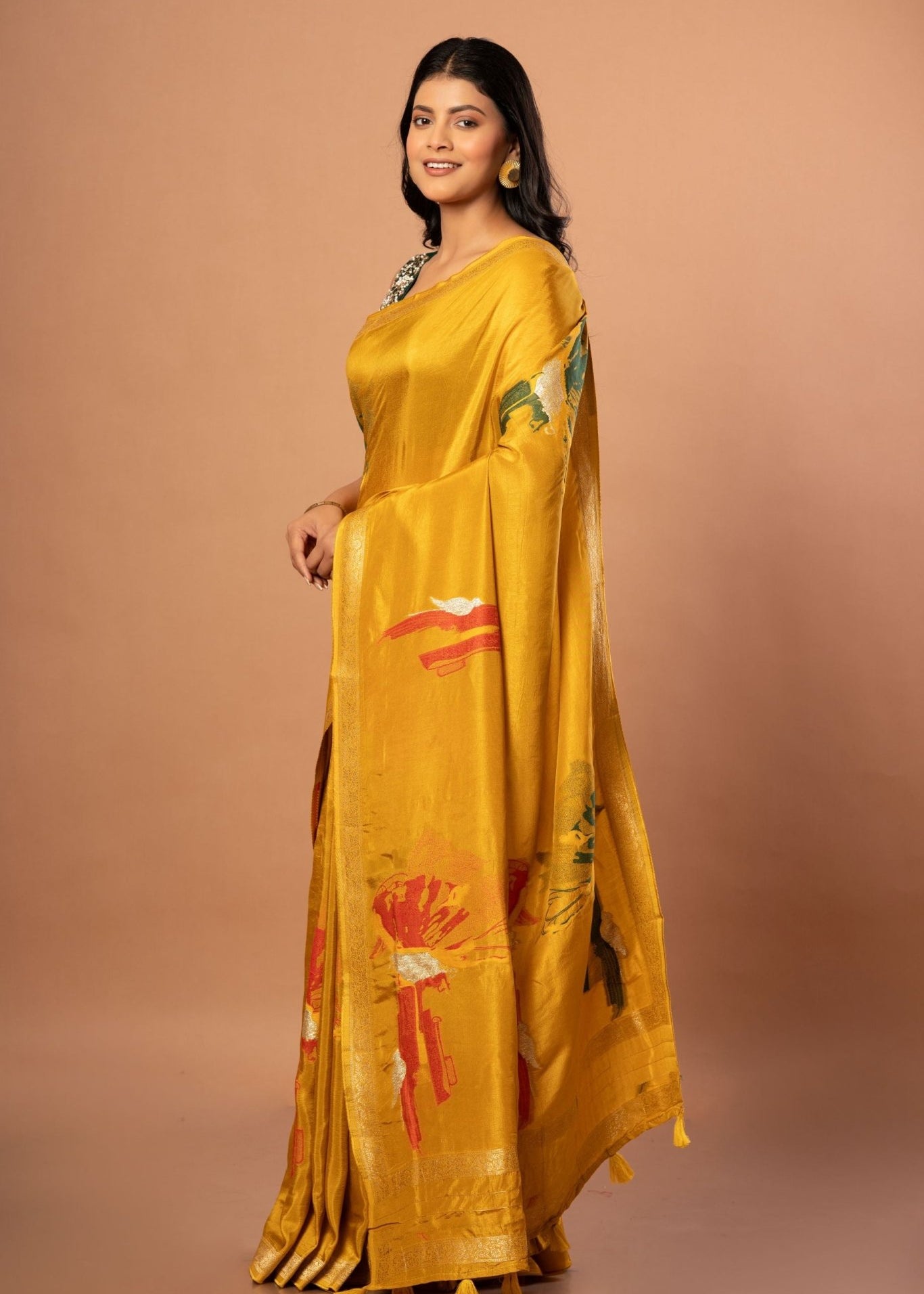 Yellow Banarasi Silk Saree with Abstract Zari Woven - Anvi Couture