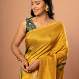 Yellow Banarasi Silk Saree with Abstract Zari Woven Close Up
