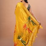Yellow Banarasi Silk Saree with Abstract Zari Woven Back
