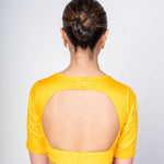 Yellow Blouse with Sweetheart Neckline, Half Sleeves & Circular Cutout - Anvi Couture