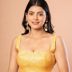 Yellow Brocade Blouse with Sleeveless Sweetheart Neckline - Anvi Couture
