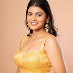 Yellow Brocade Blouse with Sleeveless Sweetheart Neckline - Anvi Couture