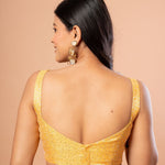 Yellow Brocade Blouse with Sleeveless Sweetheart Neckline - Anvi Couture
