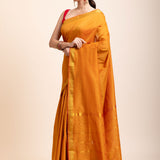 Yellow Cotton Handloom Saree with Golden Border
 side