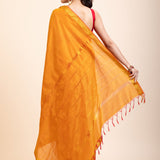 Yellow Cotton Handloom Saree with Golden Border
back