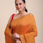 Yellow Cotton Handloom Saree with Golden Border Close Up