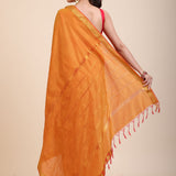 Yellow Cotton Handloom Saree with Golden Border Back