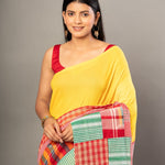 Yellow Cotton Saree with Red Multicolor Gamcha Checks - Anvi Couture