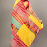 Yellow Cotton Saree with Red Multicolor Gamcha Checks - Anvi Couture