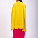 Yellow Draped Skirt And Crop Top Set With Long Shrug with Hand embroidered top back