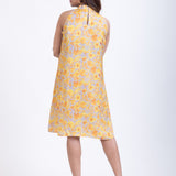 Yellow Floral Printed Halter Neck Short Dress back