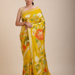 Yellow Floral Woven Silk Saree Full
