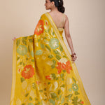 Yellow Floral Woven Silk Saree Back
