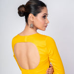 Yellow U - Neck Full Sleeve Cotton Silk Blouse with Round Back Closure - Anvi Couture