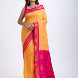 Yellow Gadwal Saree With Pink Border Full

