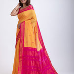 Yellow Gadwal Saree With Pink Border Front

