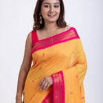 Yellow Gadwal Saree With Pink Border Close Up

