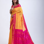 Yellow Gadwal Saree With Pink Border Back

