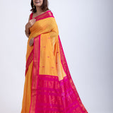 Yellow Gadwal Saree With Pink Border Back

