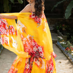 Yellow Lehenga with Multicolored Floral Prints in Georgette Fabrics - Anvi Couture